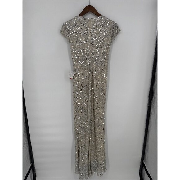 SOLD Mac Duggal Size 8 Sequined Faux Wrap Ruffle Cap Sleeve Gown Dress 70113 - Picture 6 of 11